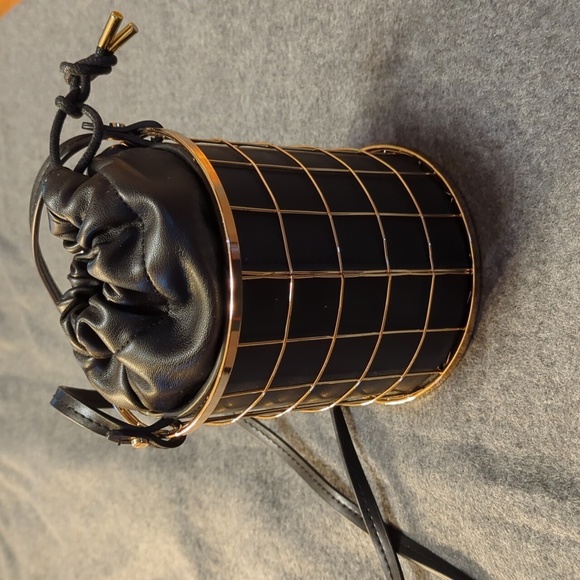 Zara Accessories - Zara Metal Basket Black Vegan Leather Bucket Bag